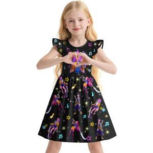 Girls Pop Singer Daily Dress School Outfits for 3-10 Years (7-8 Years, Black)