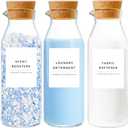 Glass Laundry Detergent Dispenser Set with Cork Lids, Fabric Softener Dispenser, Easy Pour 3 Pack Laundry Bottles, Liquid Detergent Containers, Scent Booster & Bleach Container for Laundry Room