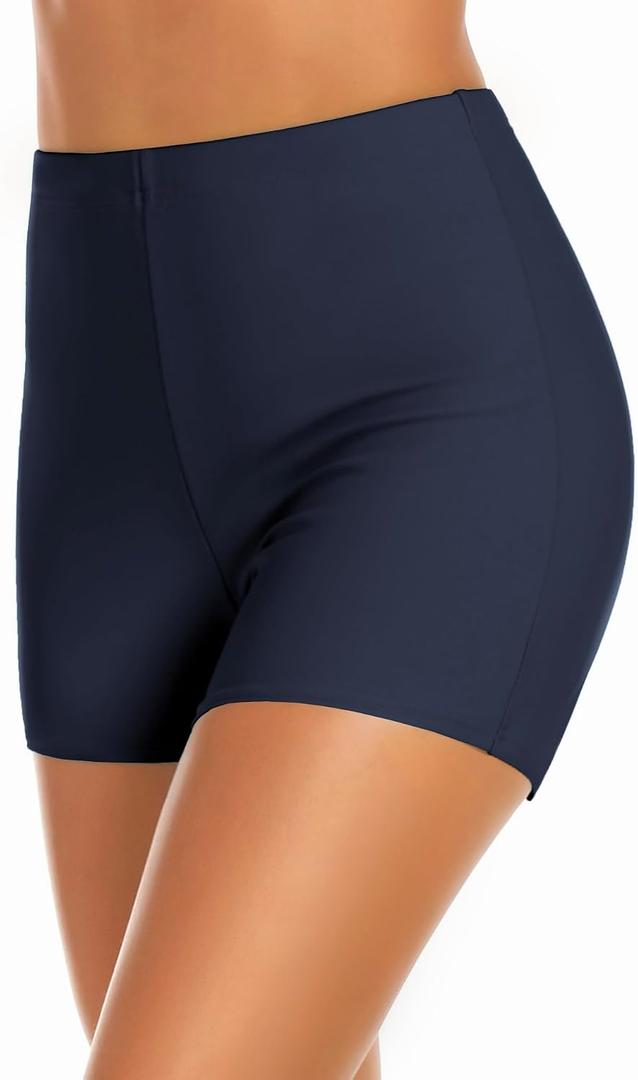 Women's Swim Shorts High Waisted Bathing Suit Bottoms Swimwear Boyshort Swimming Swimsuit Board Shorts (Blue, XL)
