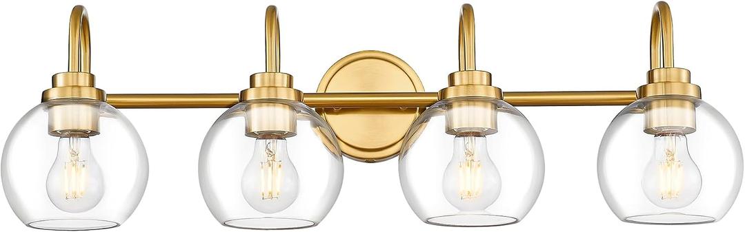 Bathroom Light Fixtures, 4-Light Brushed Gold Vanity Lights with Globe Clear Glass, 30 Inch Champagne Bronze Vanity Lighting Fixtures Over Mirror, AD-22280-4W-GD