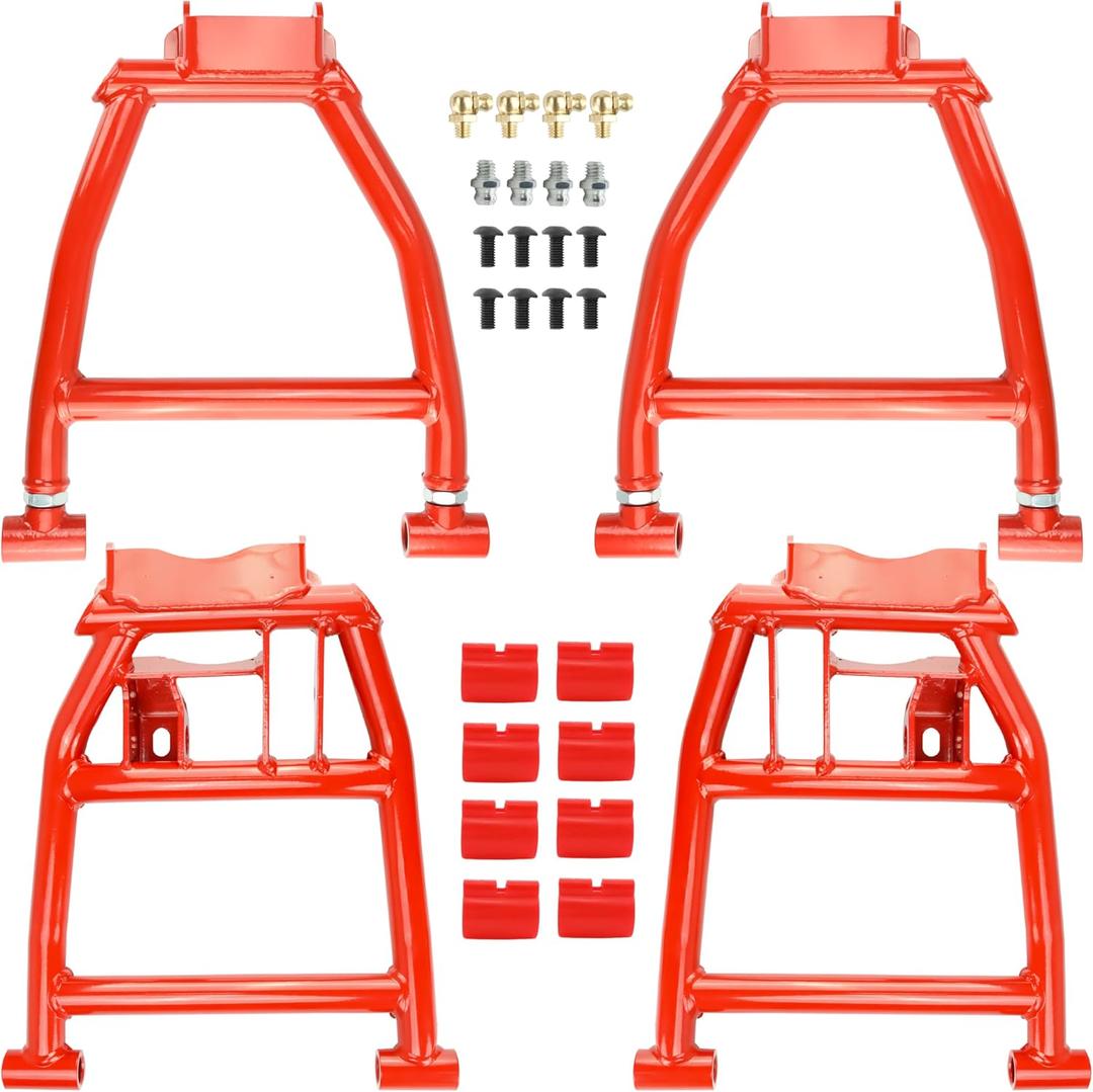 Red Rear Upper & Lower A-Arms for Polaris Ranger XP 900 / XP 1000 / XP 570 & Diesel, Heavy-Duty 1.25" Tubular Suspension Arms, High Clearance & Adjustable Camber, Fits 20132019 Ranger & Crew