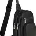 FADEON Sling Bags for Women Crossbody Bags, Designer PU Leather Sling Purse Multi-Pocket Packs with Card Slot Purse Black