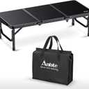 Anbte 3ft Low Folding Picnic Table, 10.3" Height Thicker Aluminum Small Camping Table with Storage Bag, Portable Handle, Lightweight, for Camping Beach Party Picnic Floor, 34.2" x 15.7", Black