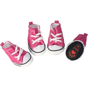 URBEST 4 Pcs Pet Dog Puppy Canvas Sport Shoes, Sneaker Boots, Outdoor Nonslip Causal Shoes (4#, Pink)