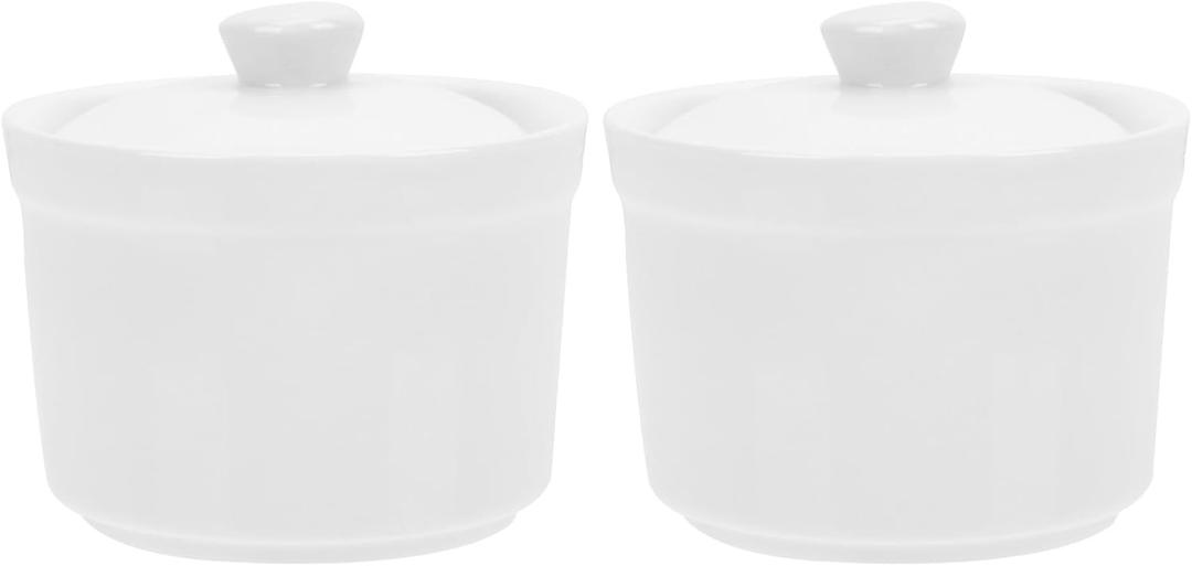 Luxshiny Ceramic Stew Pot with Lid Set of 2 3.54 Inch Soup Bowls Microwave Oven Freezer Safe Steamed Egg Pot for Home Restaurant Kitchen Use
