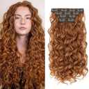 Curly Clip In Hair Extensions, 4PCS 20 Inch Ginger Copper Extensions Clip Ins, Lace Weft Short Curly Invisible Natural Hairpieces for Women