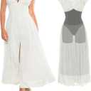 Popilush Women's Lace Formal Cocktail Sleeveless V Neck Maxi Shapewear Dress Wedding Guest Mother of Bride Split Dresses (L)