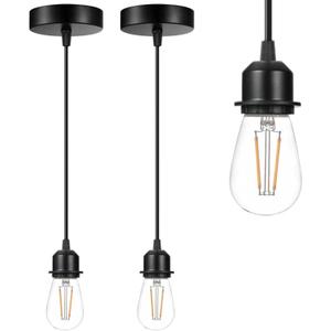 2 Pack Vintage Pendant Light Kit, Farmhouse E27 Base Industrial Lamp Lantern Socket Canopy Kit Cord Holder, DIY Hanging Light Ceiling Lighting Fixture for Kitchen Island Corridor Bar Cafe (Black)