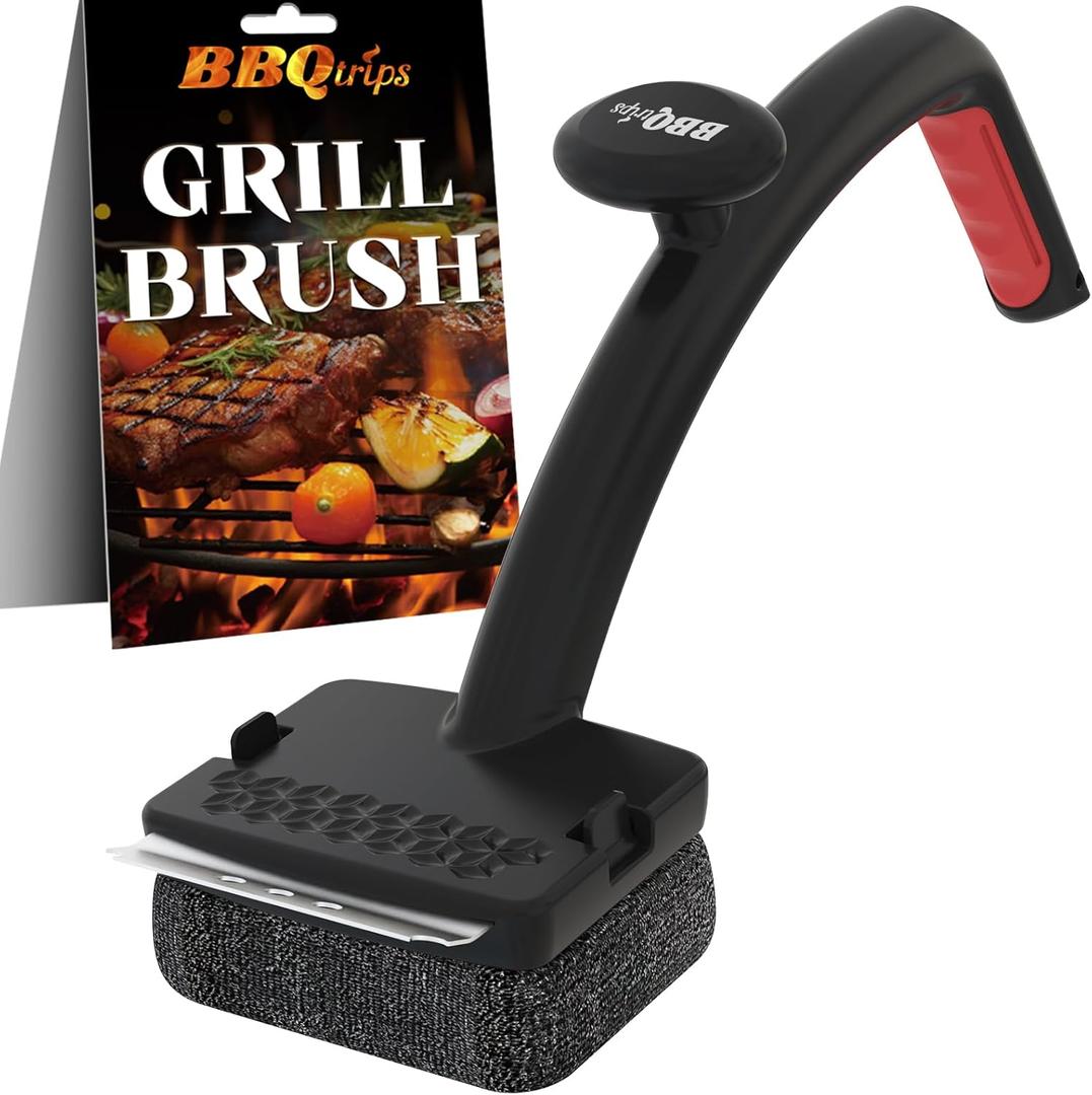 Grill Brush and Scraper, Grill Brush Bristle Free, Grill Brush for Outdoor Grill, Grill Cleaner Brush with Replaceable Steel Fiber Woven Cleaning Head for Grill/Smoker/Gas/Charcoal Grill