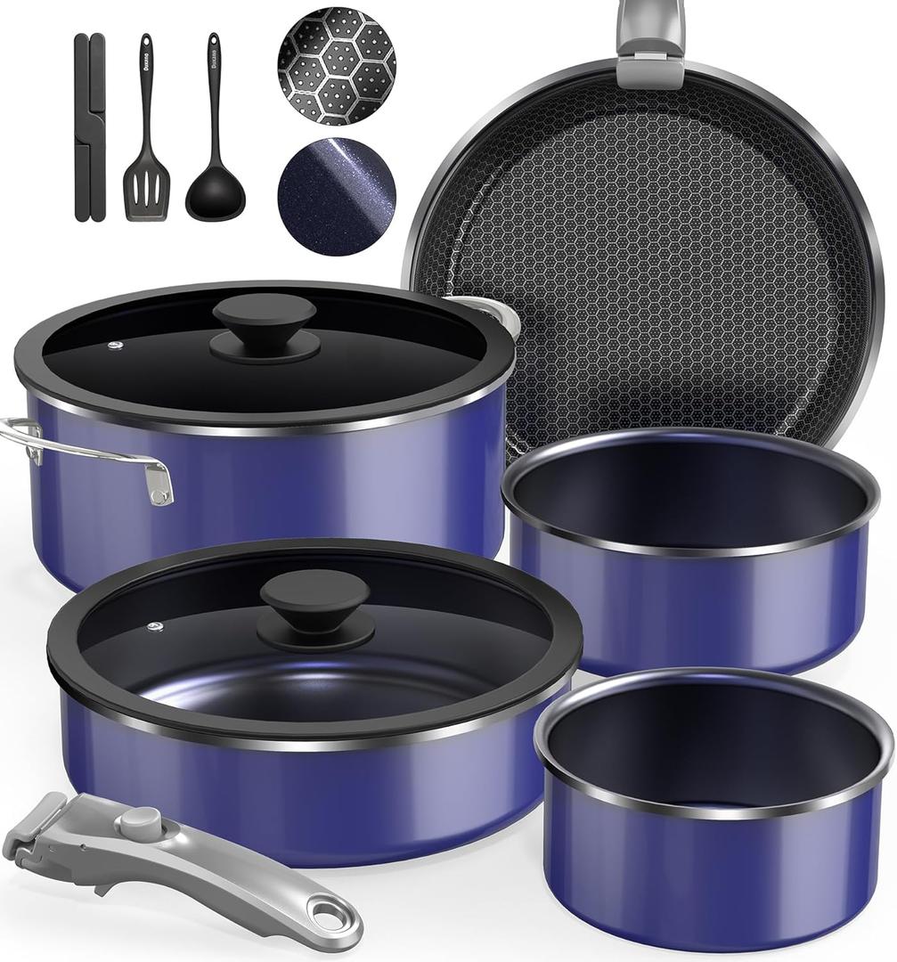 Pro DUXANO 12PC Nonstick Pots and Pans Set&Hybrid 3-Ply Stainless Steel Skillet, High Heat Sear&Fry, 2-Layer Ceramic Induction Cookware, 9H Scratch-Resistant&Anti-Warp,PFAS Free,All Cooktop/Dishwasher
