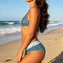 Women's Vintage Halter Triangle Bikini Sets Summer Boy Shorts Swimsuit Lace Trim Y2k Bathing Suits Swimwear (Blue, M)