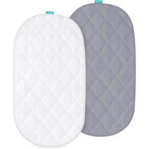 Bassinet Mattress Pad Cover, Fits 12" x 27" Moses Basket and Silver Cross Stroller Bassinet Mattress, 2 Pack, Ultra Soft Waterproof Breathable, White and Grey