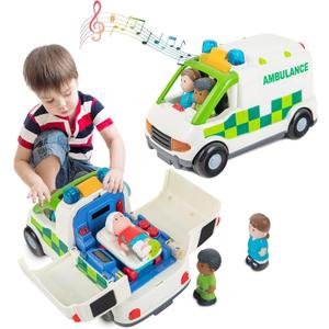 Ambulance Toy Friction Powered Vehicle with Lights and Sounds, Rescue Role Play Set, Ambulance Set, Play and Learn Toddler Toys for 1 2 3 Year Old Boys Children Toy Truck Party Birthday Gift