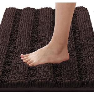 H.VERSAILTEX Bathroom Rugs Bath Rugs for Bathroom Non Slip Bath Mats Extra Thick Chenille Striped Rug 17" x 24" Absorbent Soft Shaggy Washable Dry Fast Bath Mats for Bath Room Floor - Chocolate
