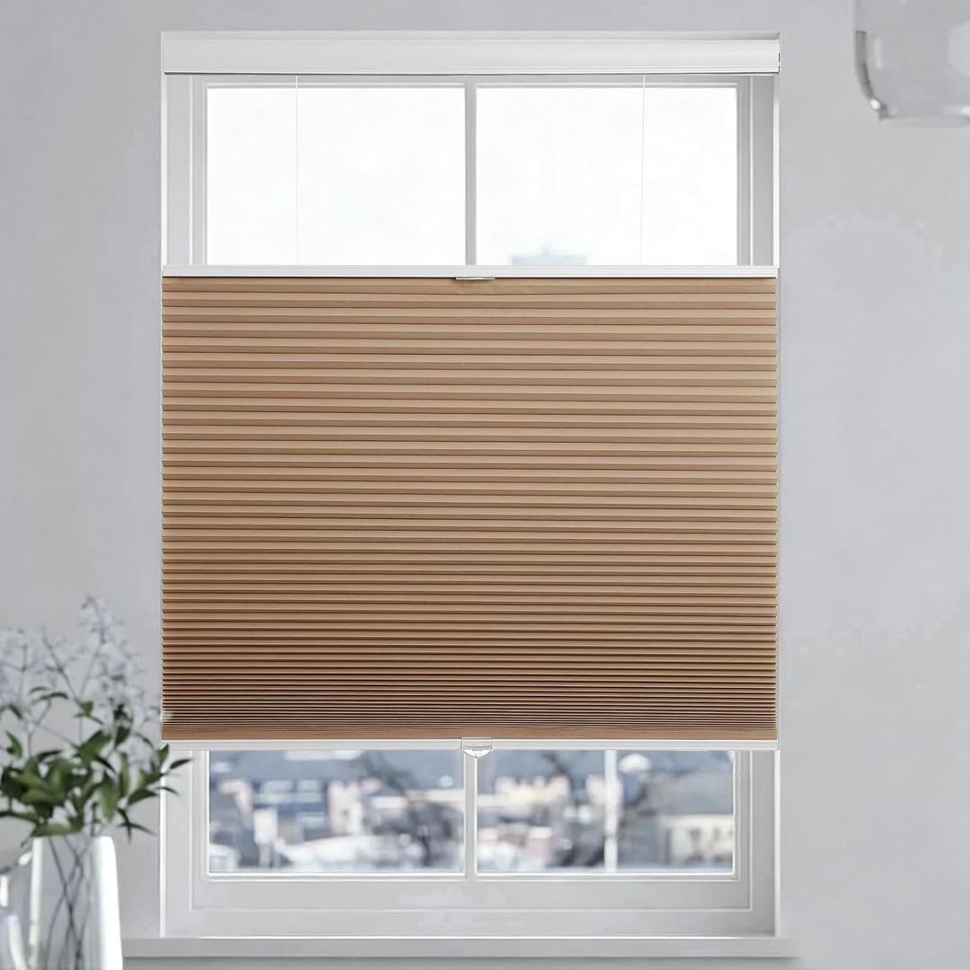 Changshade Blackout Top Down Bottom Up Cellular Shades, Cordless Honeycomb Blinds for Bedroom, Nursery & Bathroom, Total Privacy,Brown,30" W72" H