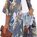 Moss Rose Women's Beach Cover up Swimsuit Kimono Cardigan with Bohemian Floral Print (Dusty Blue Garden)