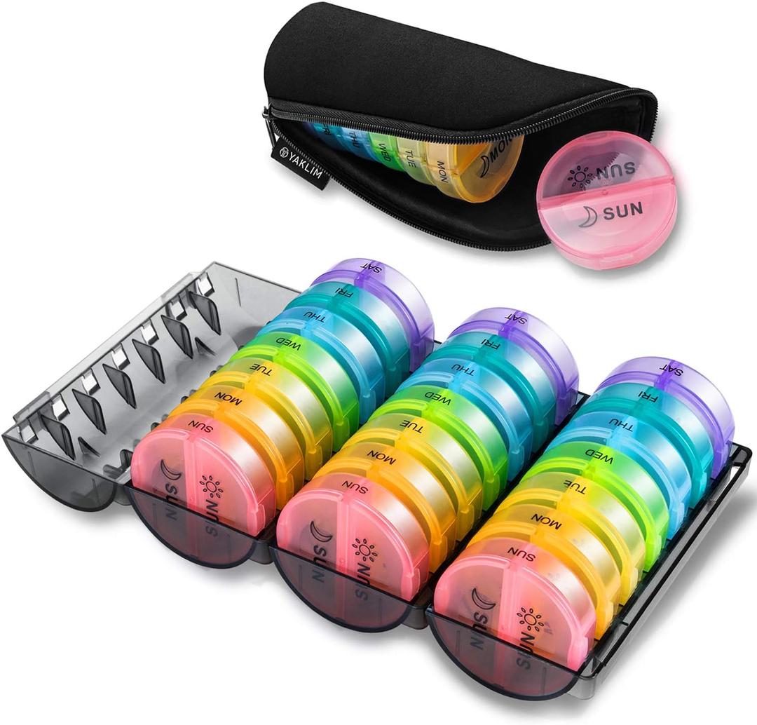 Upgrade Monthly Pill Organizer 2 Times A Day, One Month Box AM PM, Daily Cases Large 4 Week, Medication 28 Days Dispenser for Pills, Fish Oils, Vitamin, Supplement (Rainbow)