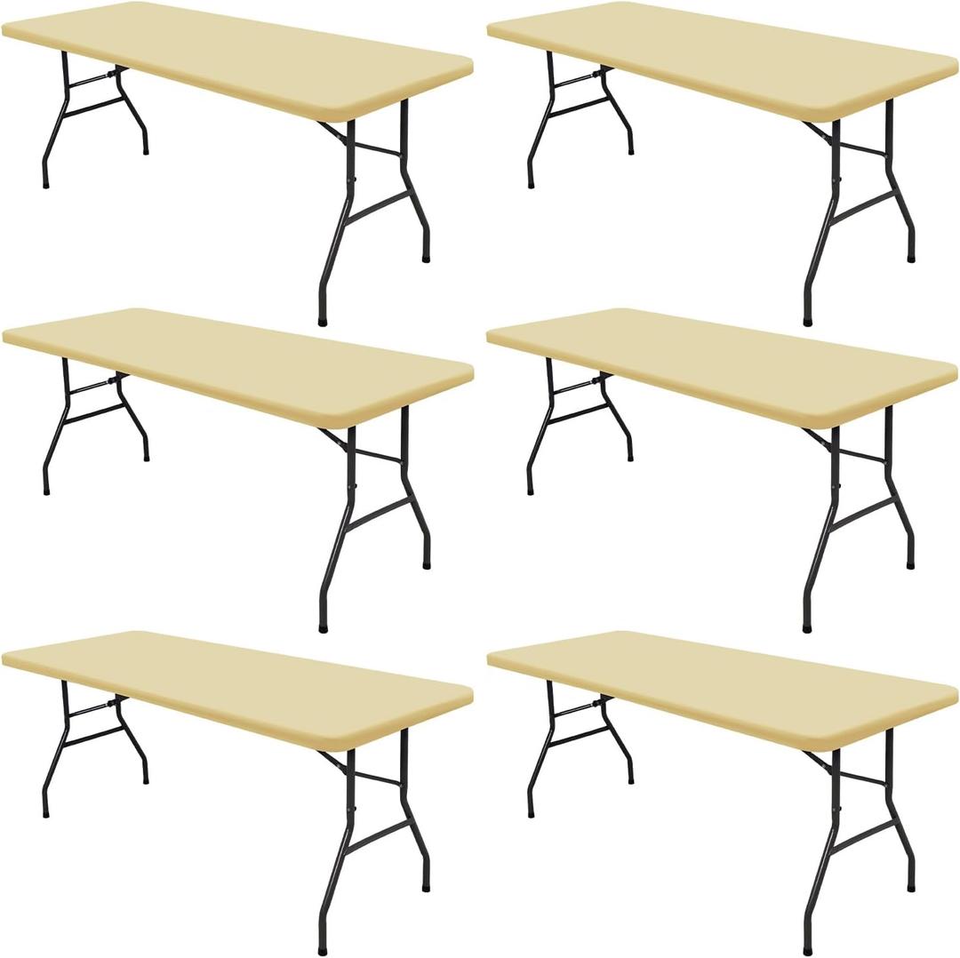 6 Pack Picnic Table Cover Fitted Elastic Outdoor Tablecloths for 6 Foot Rectangle Tables Waterproof Stretch Washable Patio Folding Spandex Table Cloth for Camping Banquet Parties (Champagne,30" x 72")
