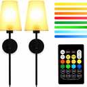 Set of 2 Rechargeable LED Wall Sconces with Remote RGB Color Changing, Dimmable Wall Mounted Lights 5000mAh Battery Powered Cordless Lamps for Bedroom, Living Room, Hallway, Home Decor (Black)