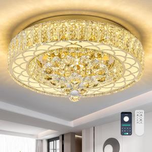 18" Crystal Raindrop Ceiling Light, Rose Gold Semi Flush Mount Chandelier