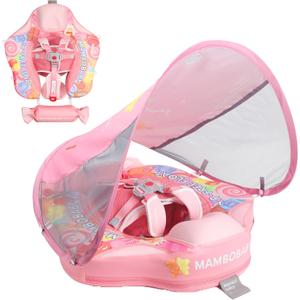 Mambobaby Float with Canopy Removable Baby Swimming Pool Float Non Inflatable Baby Safety Float Upgraded Tail Soft Skin-Friendly Material Swim Float for Toddler Infant 3-24 Months, Candy, 34 inches x 30"