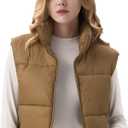 Women's Cropped Puffer Vest Lightweight Sleeveless Warm Vests For Women Winter Stand Collar Padded Gilet (Khaki), Small
