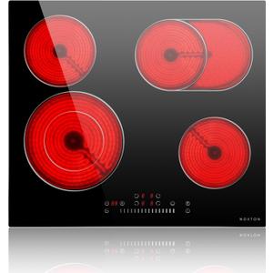 Noxton 24 Inch Electric Cooktop, 4 Burner Built-in Radiant Electric Stove Top, Slider Control, 9 Power Levels, Child Safety Lock, Timer, Oval Burner for Baking Pan, 6800W,220-240V, Hard Wired