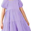 Arshiner Girls Dresses Short Sleeve Ruffle Chiffon Summer Flowy Dress with Square Neck (Purple)