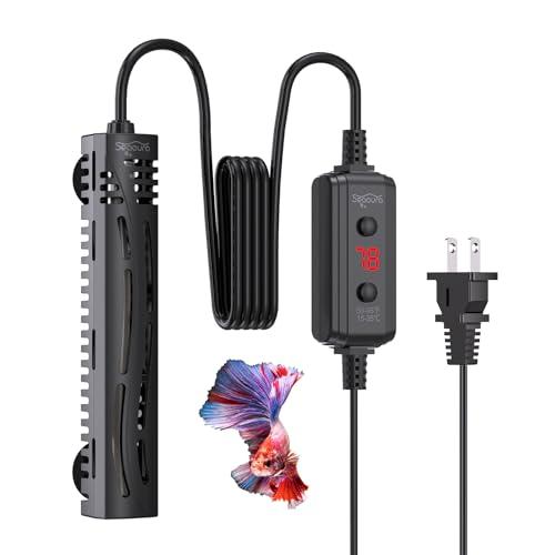 SEAOURA Small Aquarium Heater, 50W Mini Fish Tank Heater, Adjustable Submersible Aquarium Heater with External Digital Controller for Turtle, Betta, Freshwater, Saltwater, 5-15 Gallon
