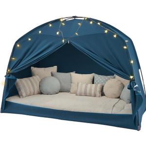 Twin Bed Tent for Kids, Indoor Play Tent with Star Lights, Cozy Privacy Space Birthday Gift for Boys & Girls (Blue)