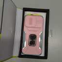 Case for iPhone 16 Pro with Slide Camera Cover+Screen Protector(2 Packs), Military Grade Shockproof Protective Cover, Rotated Ring Kickstand(A - Pink+Celadon)