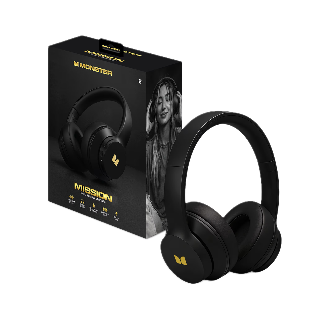 Monster Mission 100 Bluetooth Headphones, On Ear Headphones with Immersive Bass, Crystal Clear Call, 40H Playtime, Bluetooth 5.4, Comfortable Fit Wireless Headset for Travel Work