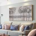 Tree Canvas Wall Art Gray Plant Wall Decor Abstract Large Artwork Framed Pictures Grey Misty Forest for Living Room Bedroom Office Home Decor 29"x58" with Framed