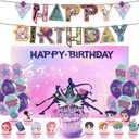33Pcs Kpop Party Decorations, Purple Birthday Decorations with Banner, 59 x 39 in Backdrop, Cake Topper, 12 Cupcake Toppers & 18 Balloons, Kpop Birthday Party Supplies