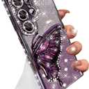 for Samsung Galaxy S25 Ultra Case with Camera Protector Cute 3D Butterfly Case Slim Plating Sparkle Diamond Glitter Bling Luxury Flowing Liquid Women Cover for Galaxy S25 Ultra (Purple) 