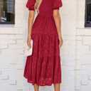 PRETTYGARDEN Women's 2025 Summer Casual Midi Dresses Square Neck Short Sleeve Smocked A Line Floral Flowy Elegant Boho Dress (Red, S)