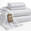 LANE LINEN 100% Cotton Sheets Queen Size – 450 Thread Count Ultra Soft Sheet Set, Durable Bedding for Daily Use, Luxury Sateen Finish, Snug Fit 15" Deep Pocket Fitted Sheet – Tickling Stripe