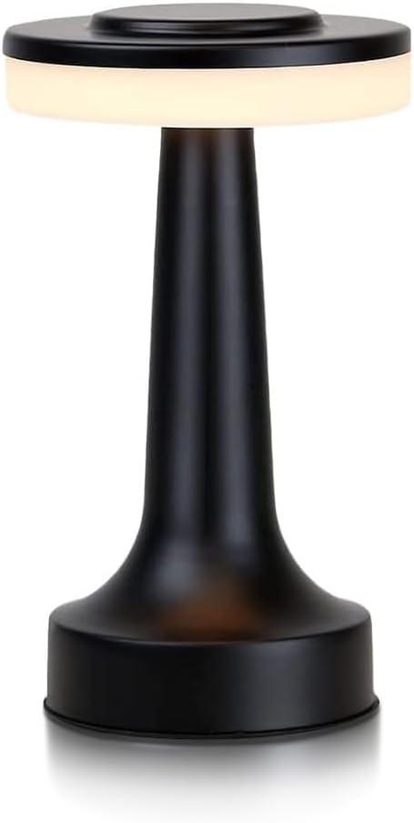 Cordless Metal Desk Lamp, Touch Sensor Control LED Table Lamp, 3 Color Stepless Dimmable Battery Powered Lamp for Living Room, Dorm, Home Office (Black)