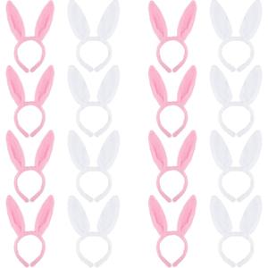 16 Pieces Easter Bunny Ear Headband Soft Cute Plush Rabbit Ears Headband for Kids Adults Easter Cosplay Party Favors (Pink, White)
