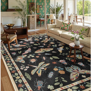 Lahome Insect Print Washable Area Rugs 5x7, Soft Rugs for Living Room Ultra-Thin Non-Shedding Modern Bedroom Rug, Throw Rug Large Carpet for Dining Room Nursery Vionnet(5'x7',Blac)