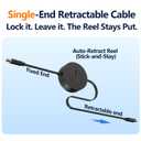 AGVEE 0.3ft Fixed / 2.3ft Extend USB-C to C Charger Cable Mountable One Way Retractable 60W Fast Charging Cord, Pocket-Sized for iPhone 16 15, Samsung, Android, Desk Organizer, Black
