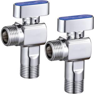2 Packs of SUBMARINE Brass Shut Off Valve for Kitchen and Bathroom, 1/4 Turn Angle Stop Valve, 1/2'' Inlet and Outlet Caliber with 3/8'' Adapter Hot and Cold Water (Blue)