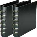 Vintage Hardback 3 Ring Binder 2 Inch, Professional Leather Binders 2 Inch D Ring, Holds 400 Sheets Capacity 2 Pack - Dark Green