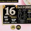 2 x Jumbo 16th Birthday Card for Women Men, Happy 16th Birthday Party Decorations for Her Him, Black Gold 16 Year Old Birthday Gifts for Son Daughter, Double-Sided with Two Stickers