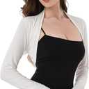 AmélieBoutik Women Ruched Long Sleeve Bolero Shrug Cropped Open Front Cardigan Jacket(Off-White Large)