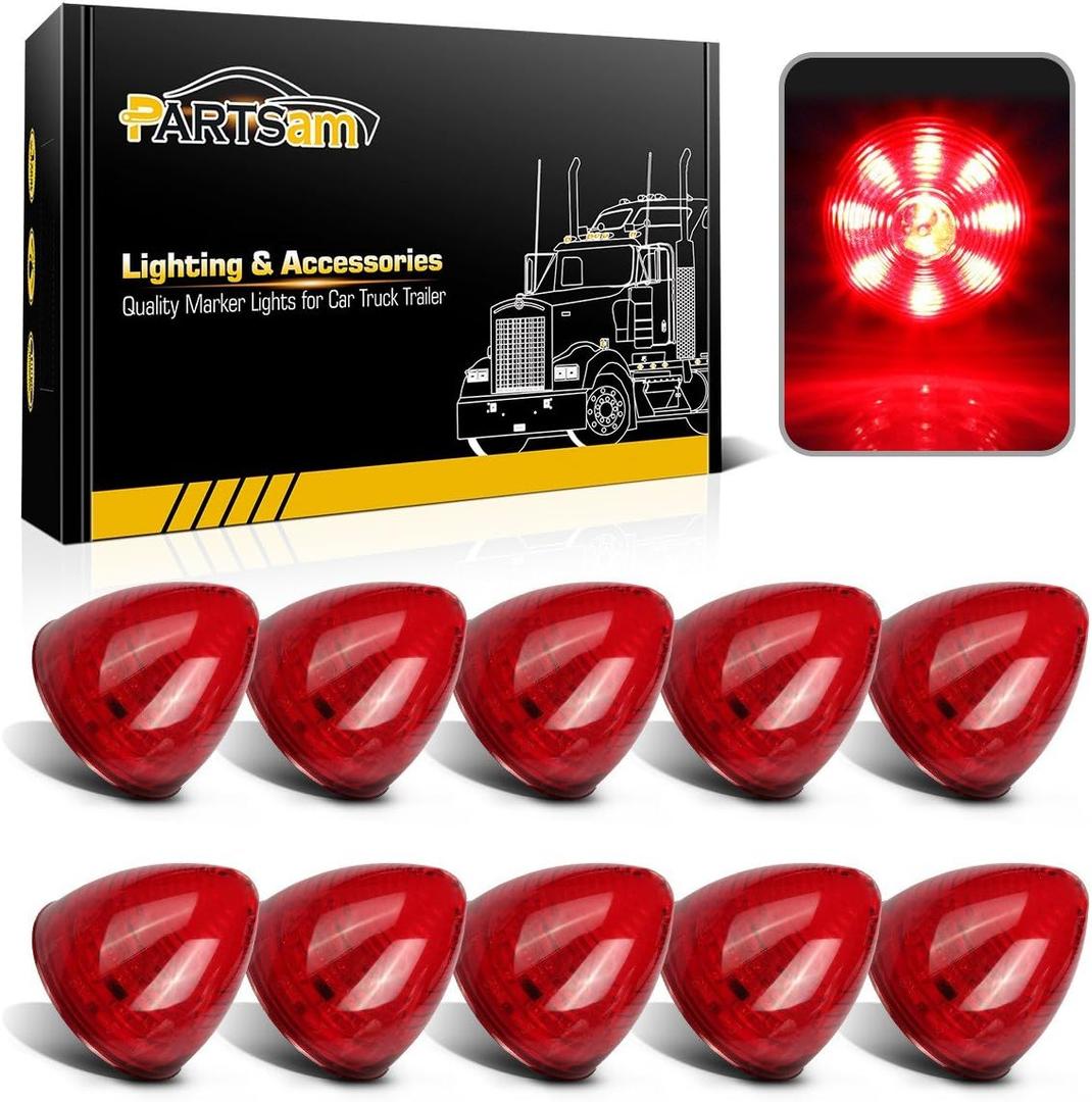 Partsam 10Pcs 2 Inch Round Beehive Cone Led Side Marker Clearance Lights Red 9 Diodes for Trailer Trucks ATV Motorcycle Replacement for Peterbilt Kenworth Freightliner