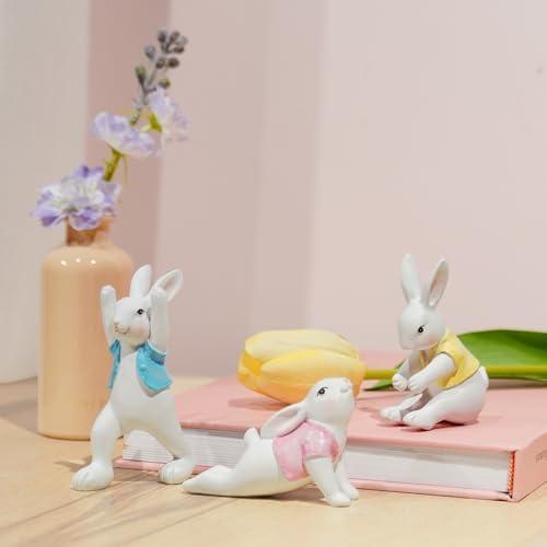 Braxio Easter Bunny Decorations Yoga Figurine - Cute Bunny Easter Decorations for The Home/Spring Set of 3