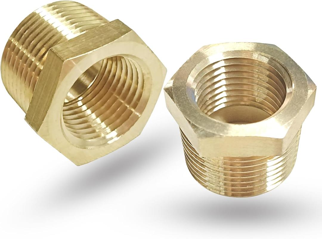 1/2" NPT Male x 1/4" NPT Female Reducer Hex Bushing, Heavy Duty Brass Pipe Fitting Reducing Adapter, Hex Head Pipe Fittings (1/2 MNPT x 1/4 FNPT)