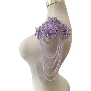 Handmade 3D Three-Dimensional Flower Rhinestones Applique Sewing Crystal Fringe Beads Sequins Patches Accessory for Wedding Dresses DIY Decorative 6X10inches 1PCS/Bag (Light Purple)