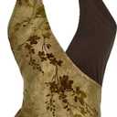 WDIRARA Women's Floral Bow Backless Halter Top Deep V Neck Sleeveless Tank Tops (Yellow, X-Small)